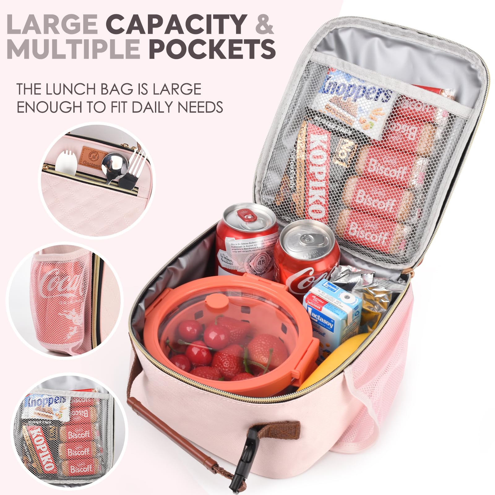 Genteen lunch bag with removable handle, easy to attach to backpack