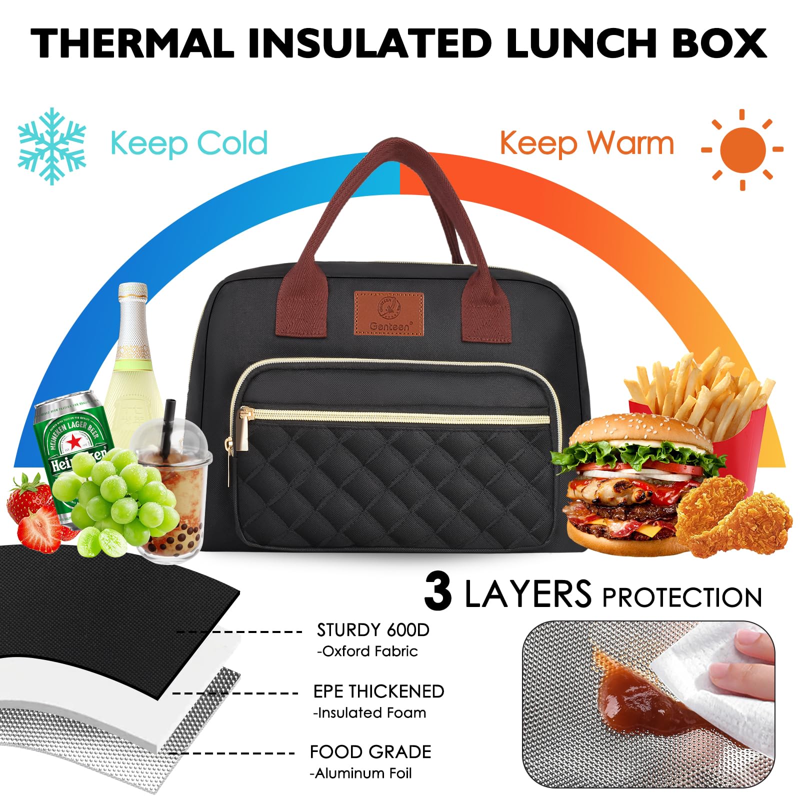 Genteen lunch bag offers vibrant color options to match your style.