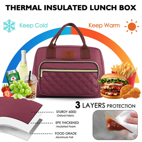 Genteen red lunch tote in use at office, keeps meals organized and accessible.