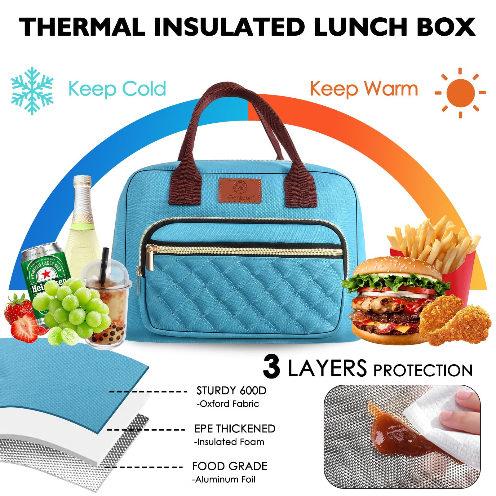 Genteen dual-zipper system offers smooth opening and closing.
