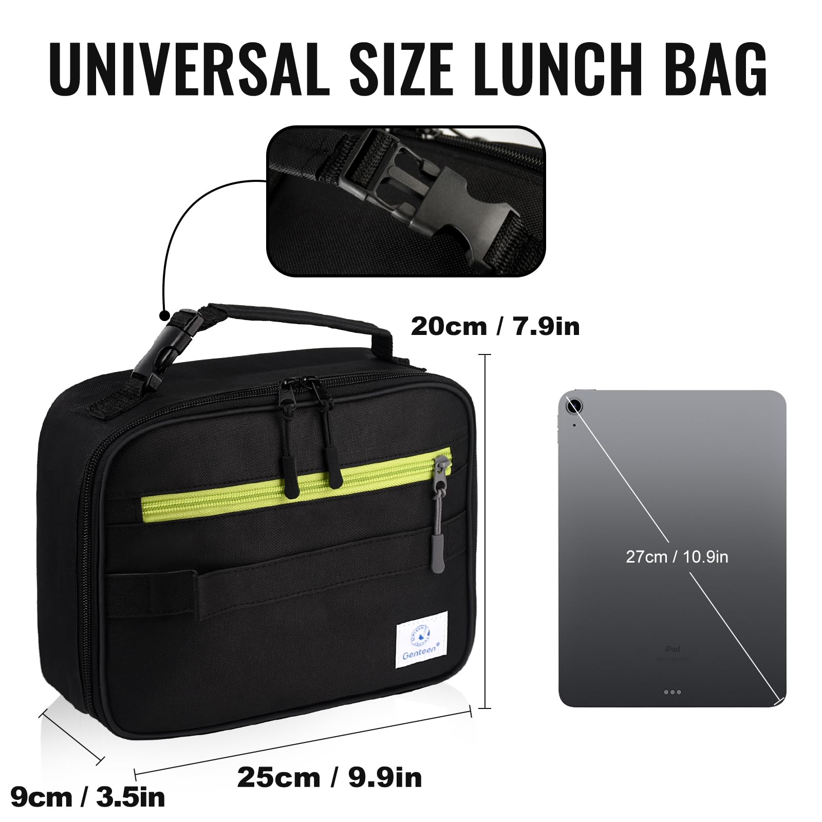Genteen lunch box features a detachable double-handle for versatile carrying.