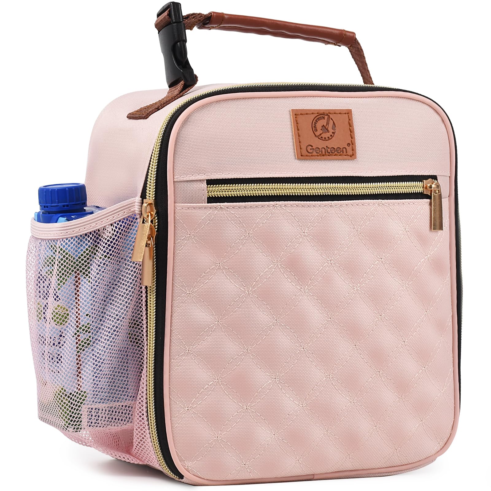 Genteen lunch box light pink front view, compact capacity for meals and snacks