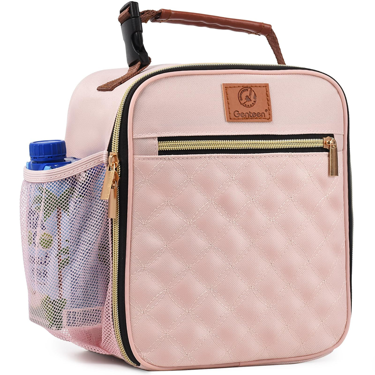 Genteen lunch box light pink front view, compact capacity for meals and snacks
