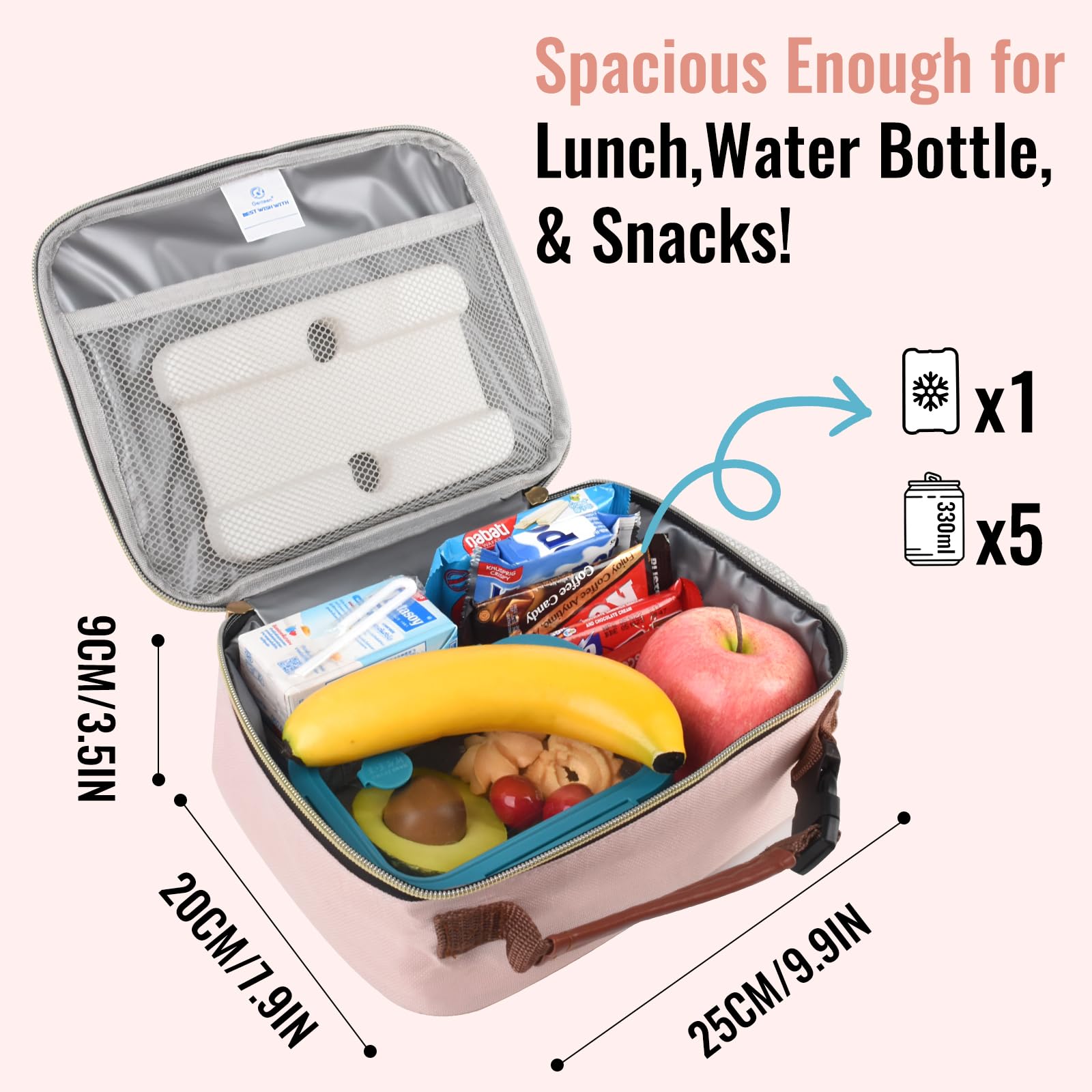 Genteen pink lunch bag with buckle handle for easy carrying