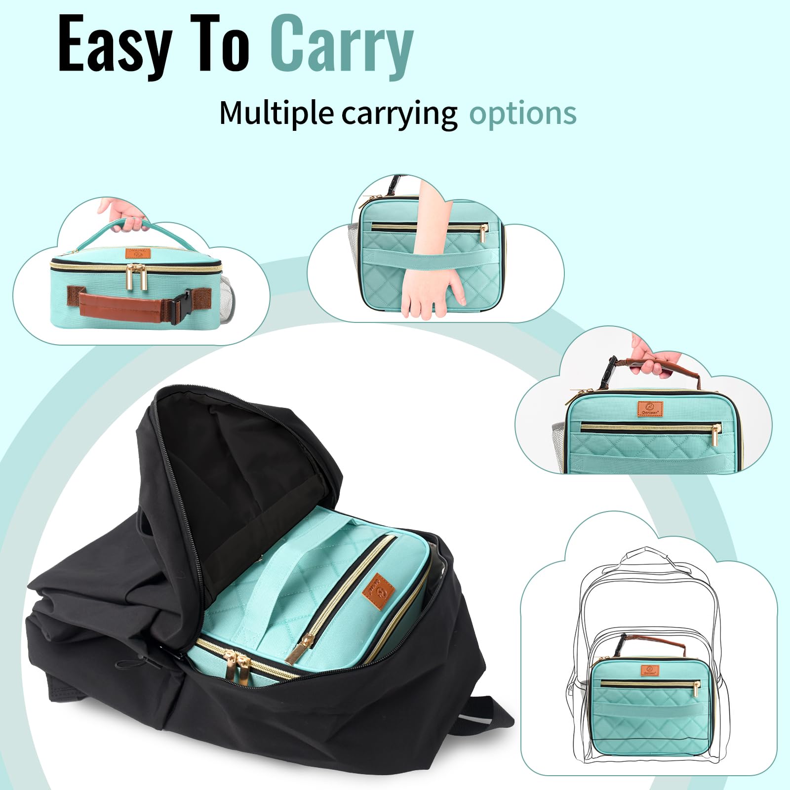 Genteen lunch box reinforced double zippers for durability