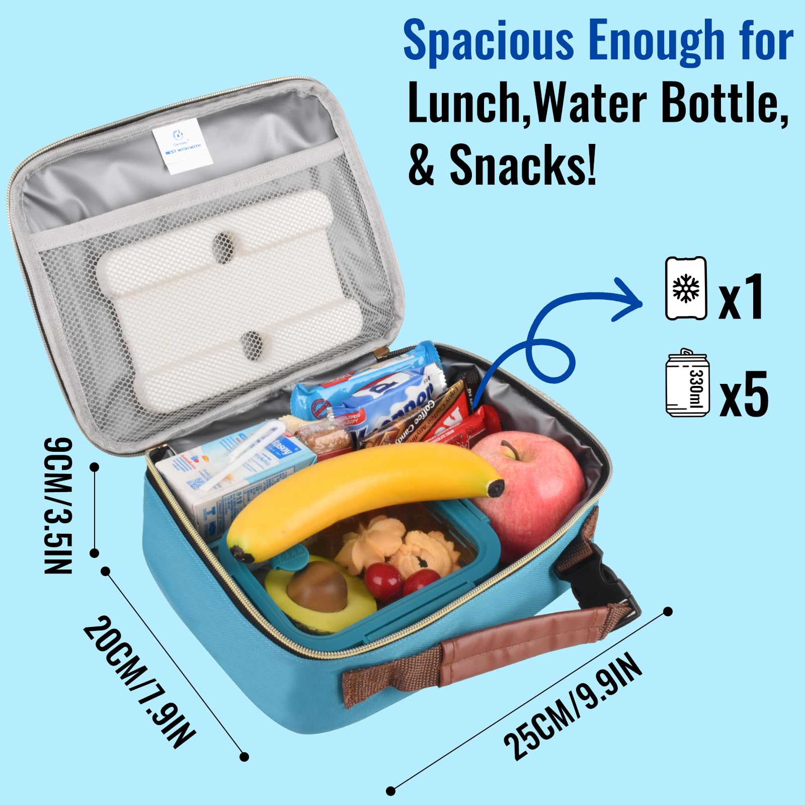 Genteen Lunch Box teal top buckle handle highlights portability for work or school