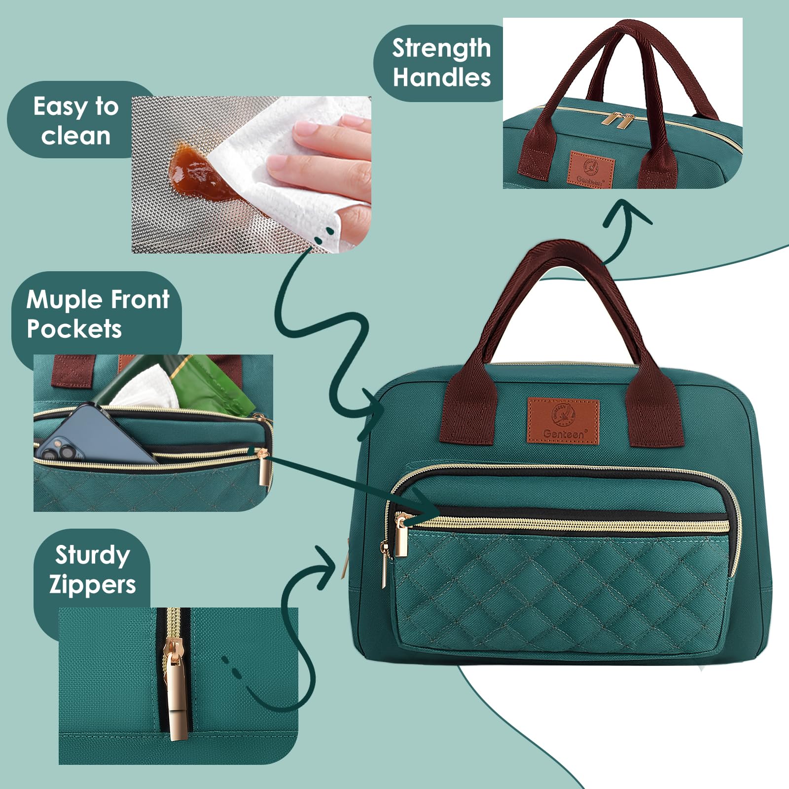 Genteen lunch box women front pocket for utensils and small items.