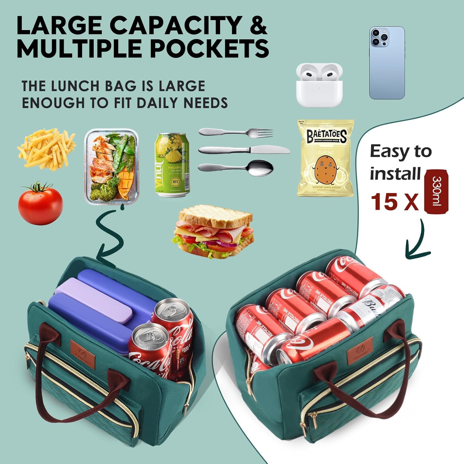 Genteen lunch box women large capacity fits full meals and snacks.