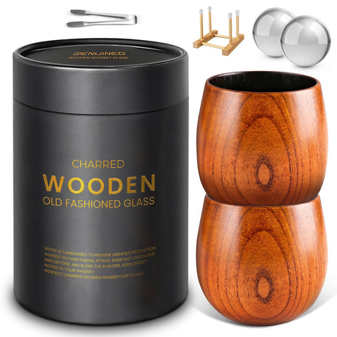 GENUINED charred wood bourbon glass – full set with unique grain and smoky aroma