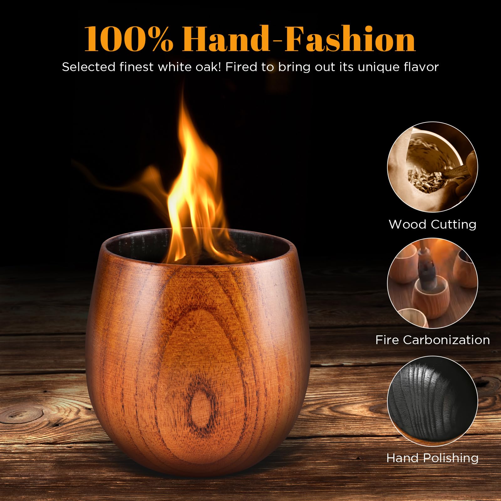 GENUINED charred wooden bourbon glass hand-carved design showcases distinctive grain and character