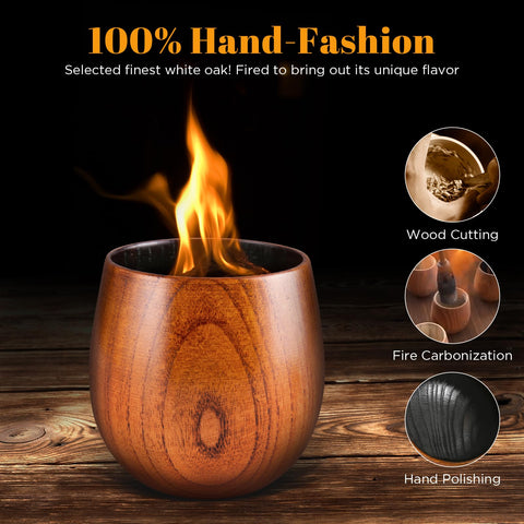 GENUINED charred wooden bourbon glass hand-carved design showcases distinctive grain and character