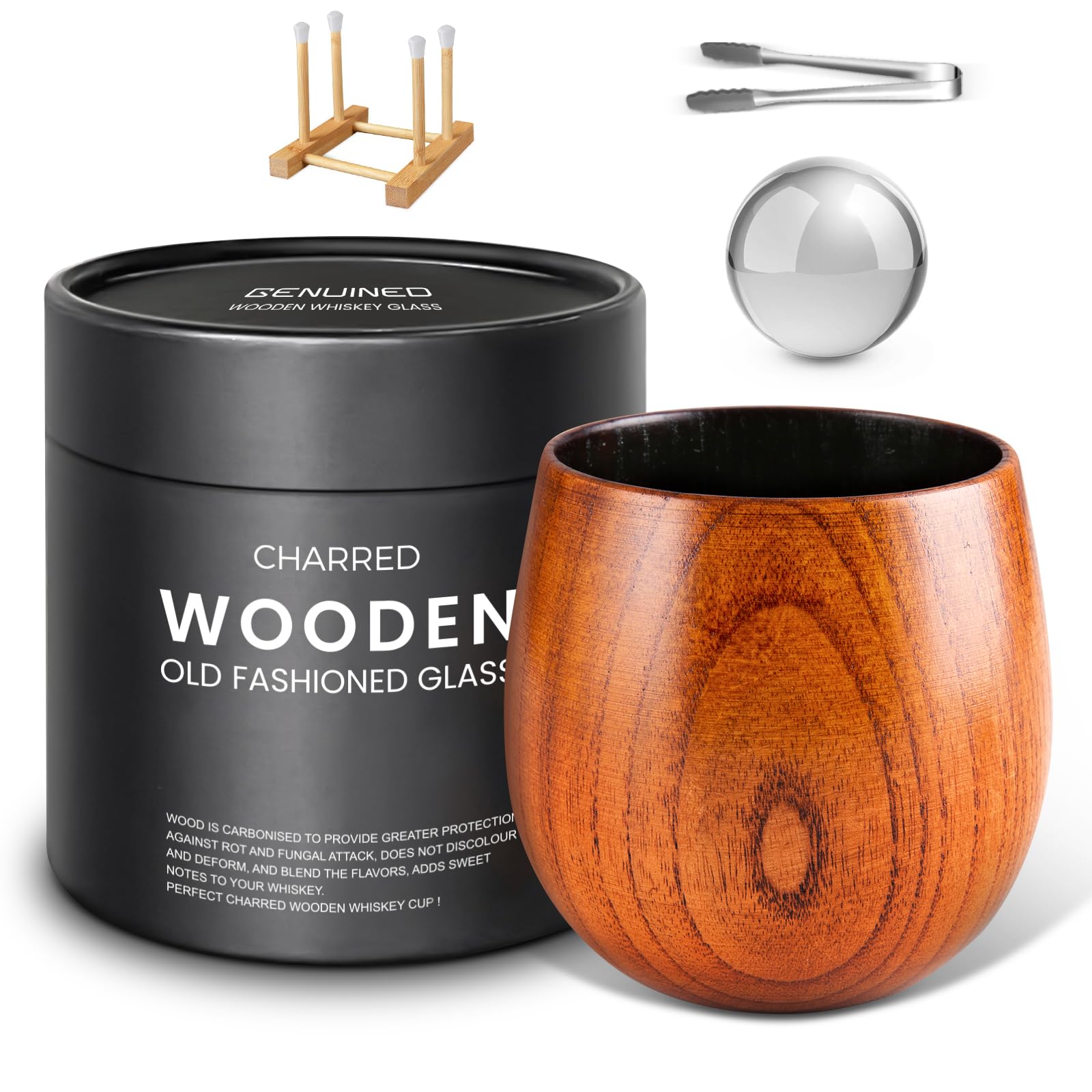 GENUINED charred wooden bourbon glass interior boosts subtle wood notes and aroma