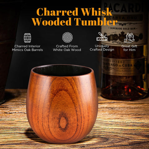 GENUINED charred wooden bourbon glass weighted base prevents tipping and adds stability