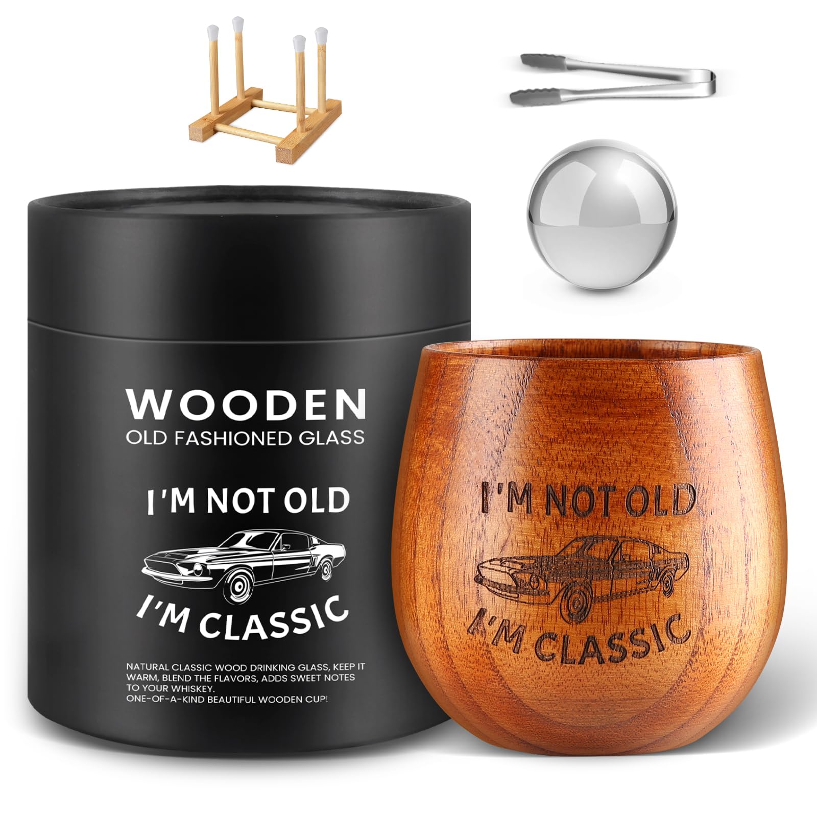 GENUINED engraved wooden whiskey glass with natural wood grain for premium bourbon sipping