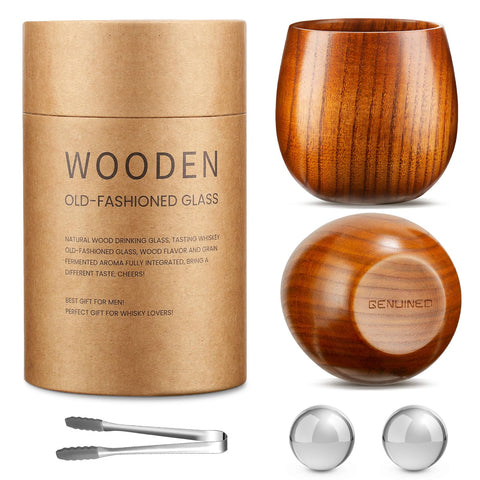 GENUINED original wooden whiskey glasses set of 2, handcrafted grain enhances bourbon aroma.