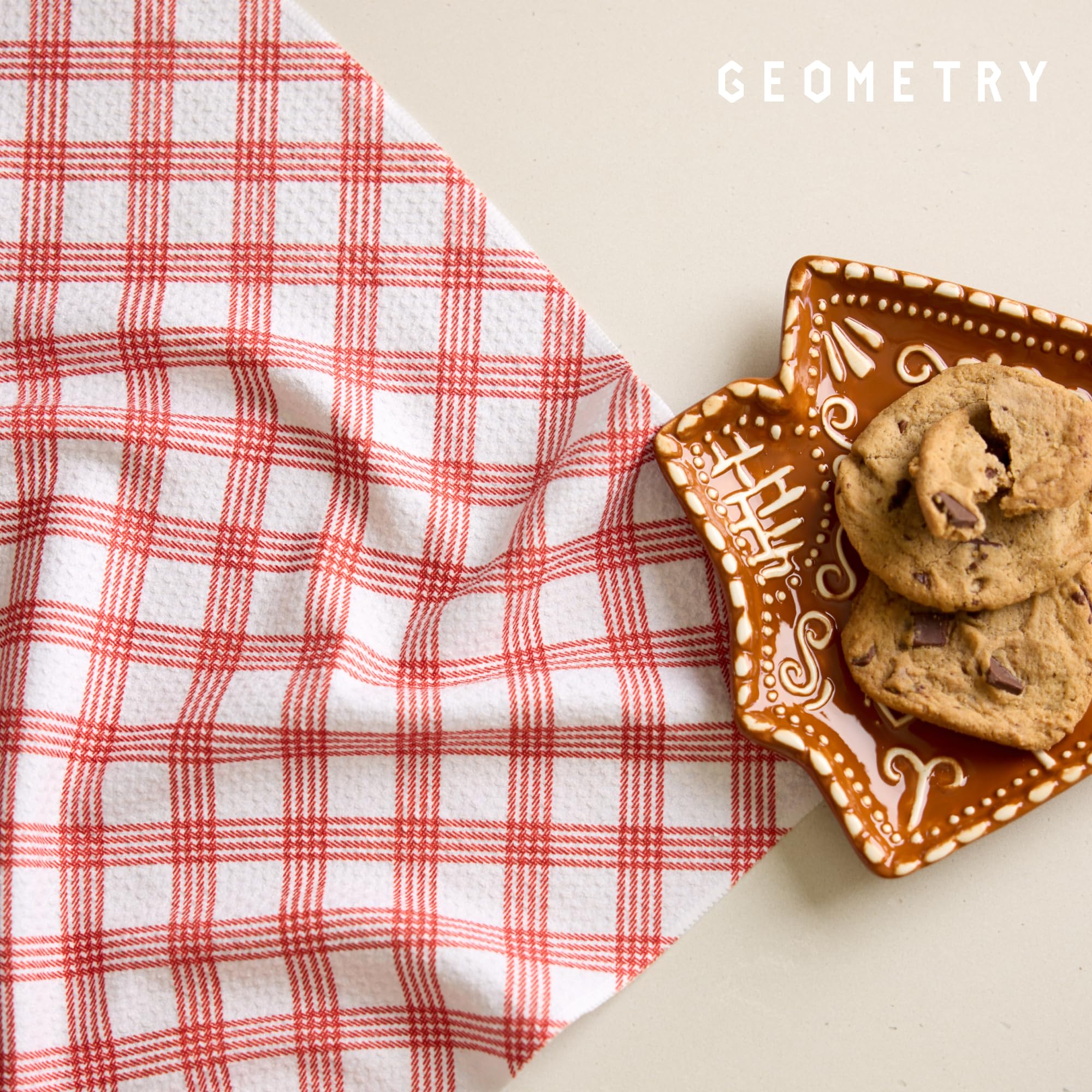 GEOMETRY Christmas dinner napkins styled with festive prints.