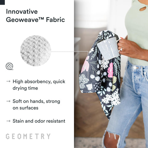GEOMETRY Kitchen Tea Towels offer 7x absorbency for liquids.