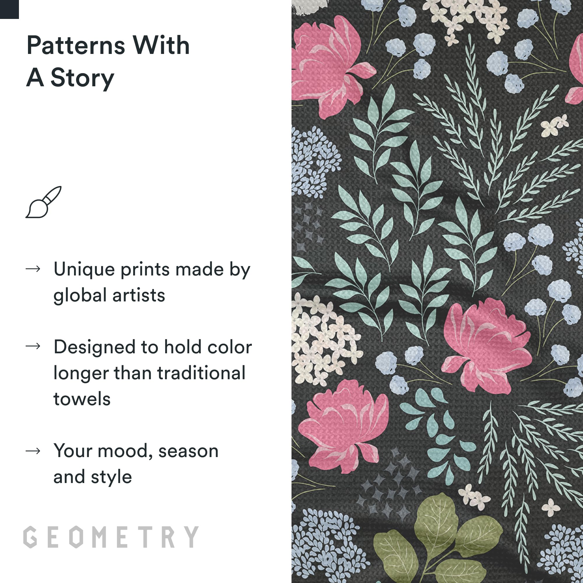GEOMETRY Kitchen Towels use post-consumer materials for sustainable softness.