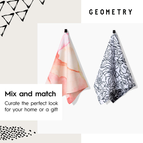 Geometry Spring Kitchen Towels measure 18x30 inches for versatile coverage.