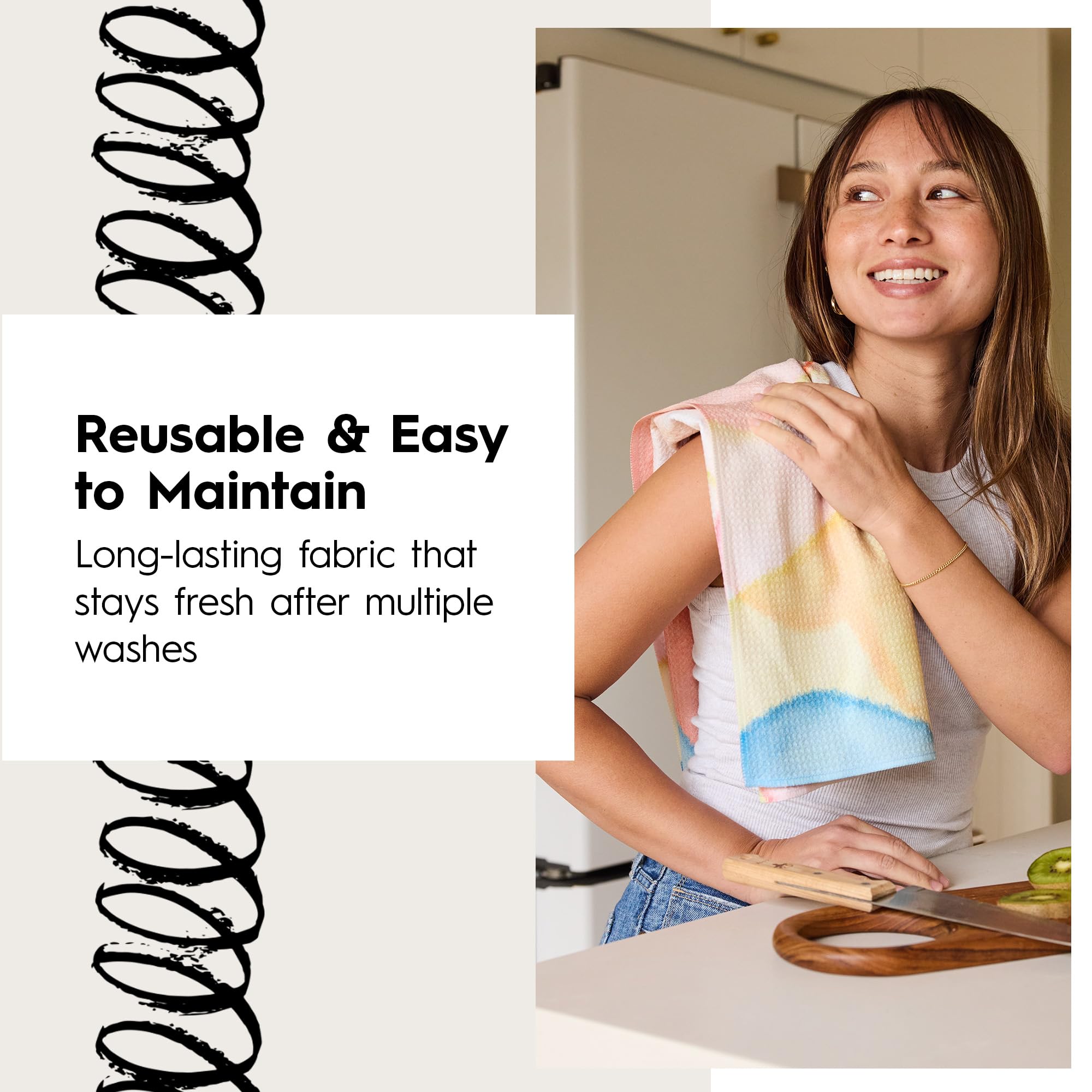 Geometry Spring Kitchen Towels dry dishes swiftly with a soft, scratch-free finish.