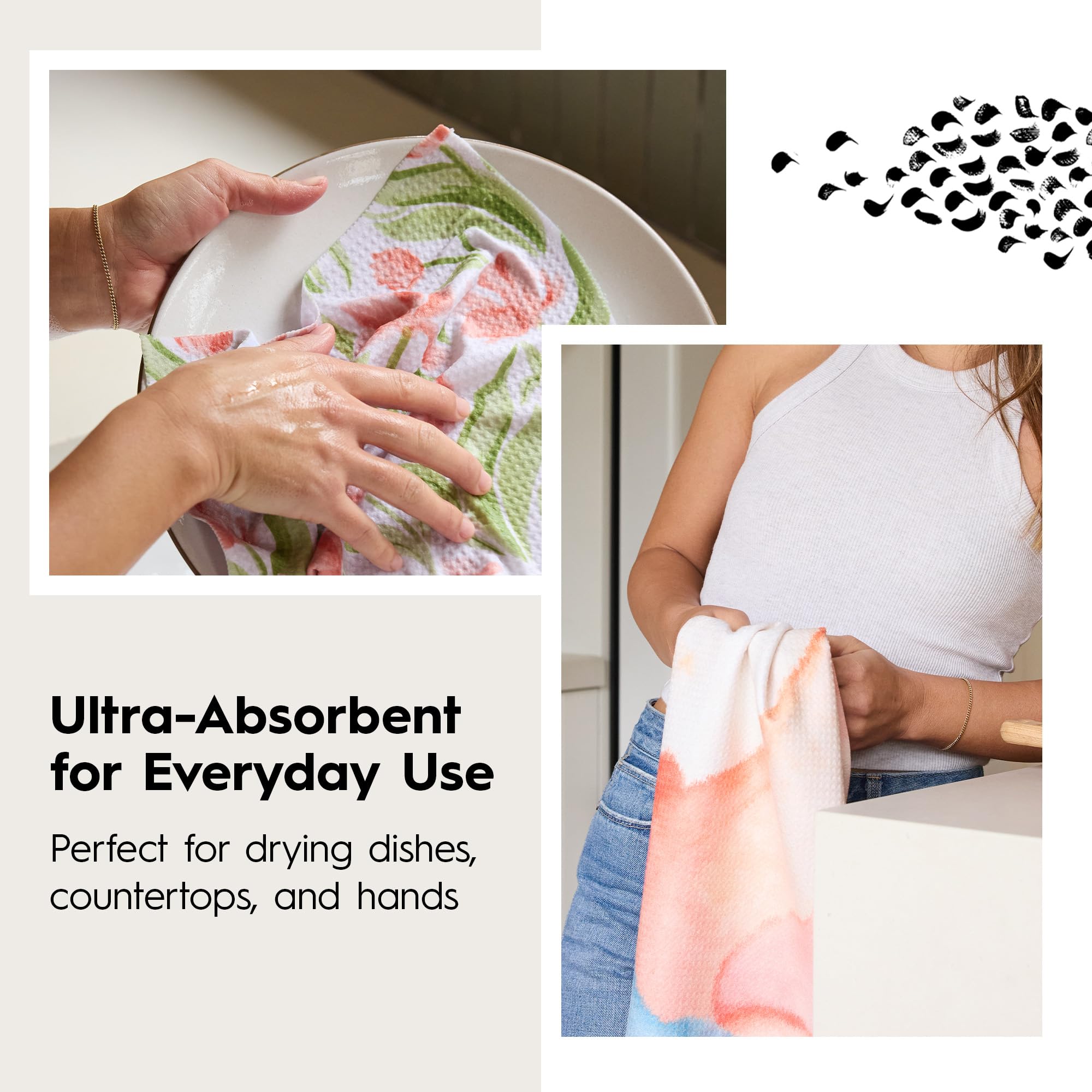 Geometry Spring Kitchen Towels highlight a scratch-free surface for safe cleaning.
