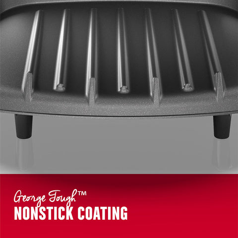 George Foreman GR10B dishwasher-safe drip tray simplifies cleanup.