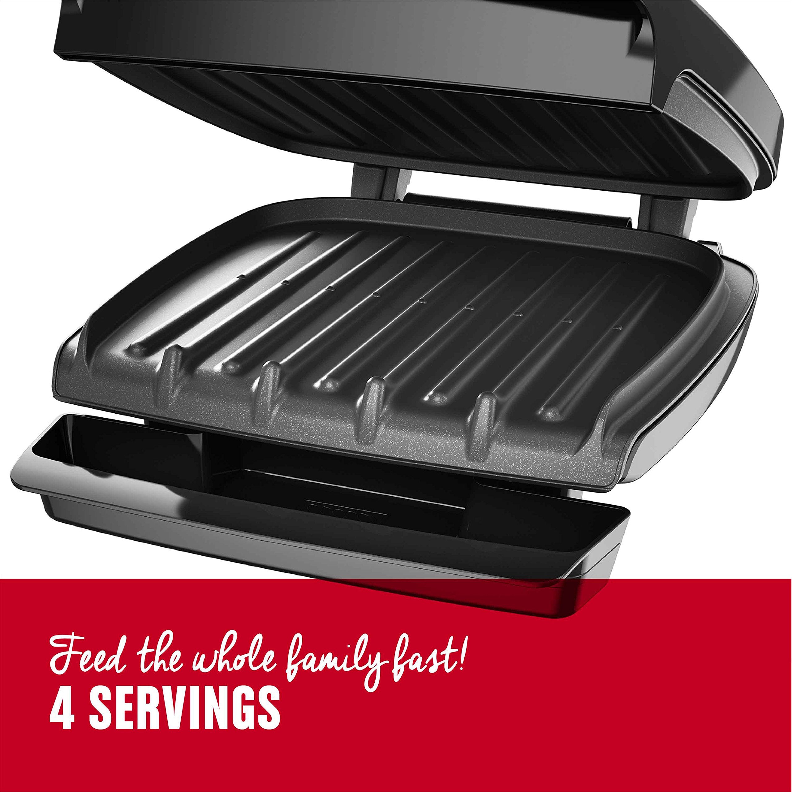 George Foreman GR340FB four-serving capacity highlights fast weeknight meals