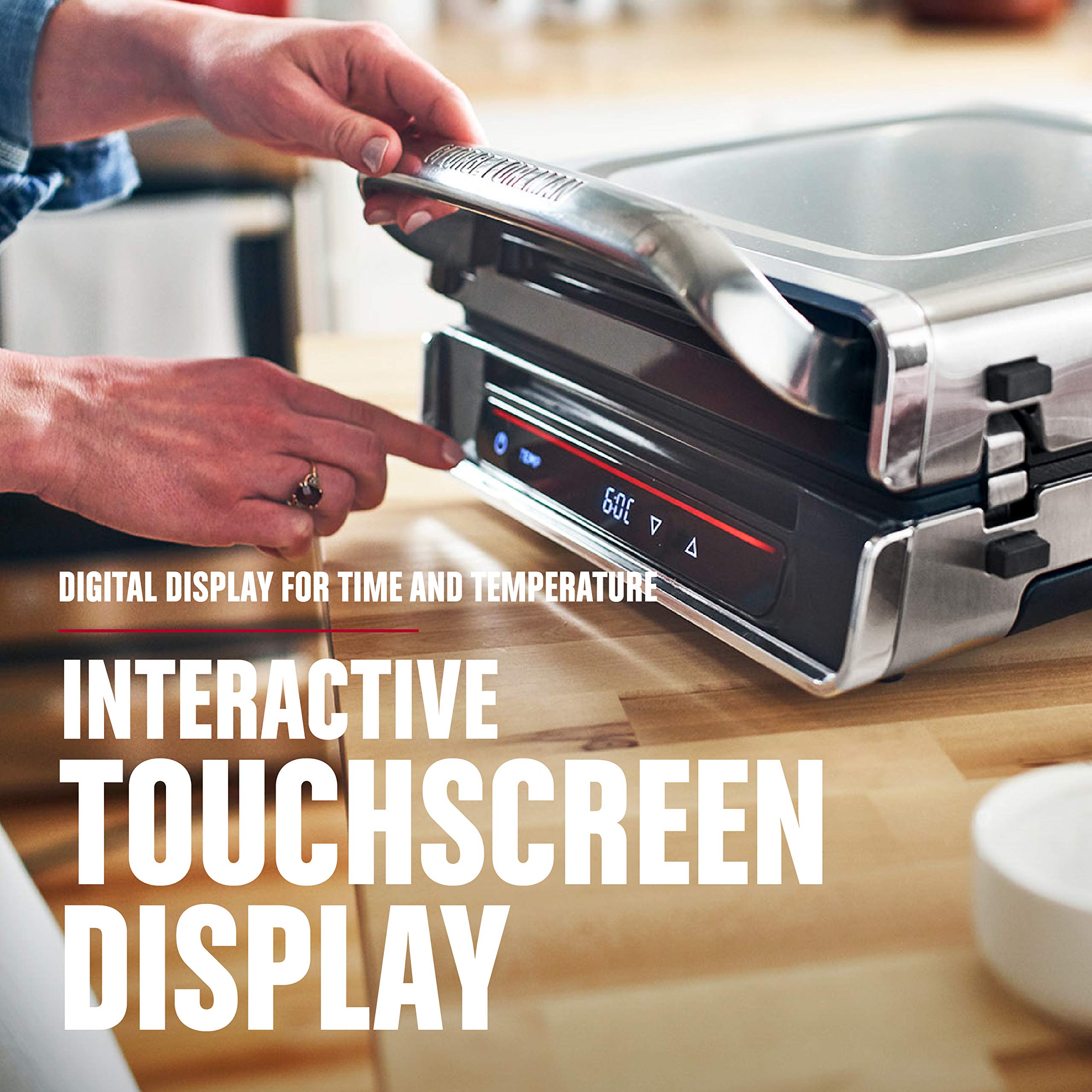 George Foreman Smokeless open plate design aiding grease management