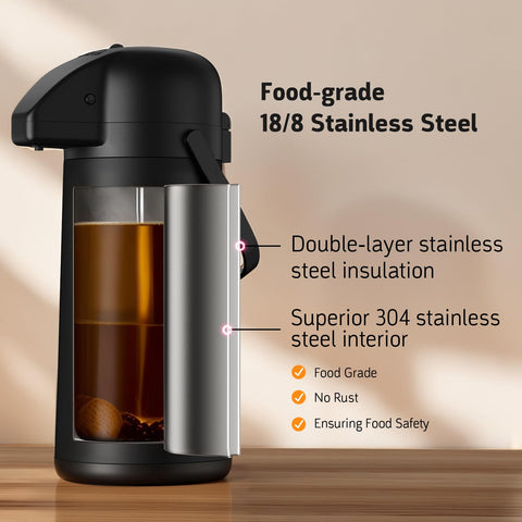 Geouja Airpot interior 304 stainless steel liner preserves beverage quality.