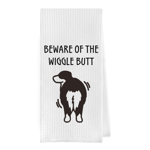 Geqtt Australian Shepherd dish towel close-up waffle weave for quick drying.