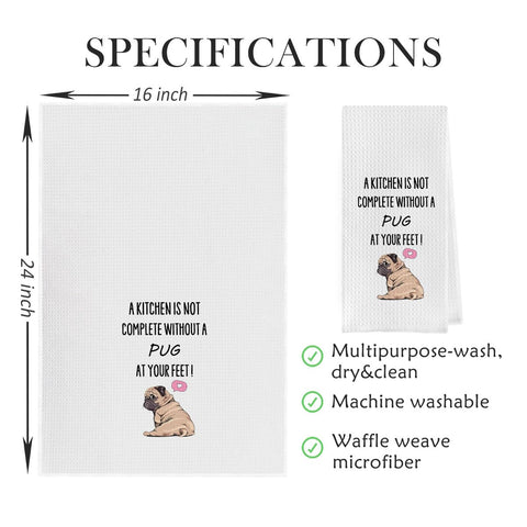 Geqtt easy-care microfiber pug dish towel; machine washable and low-maintenance kitchen essential