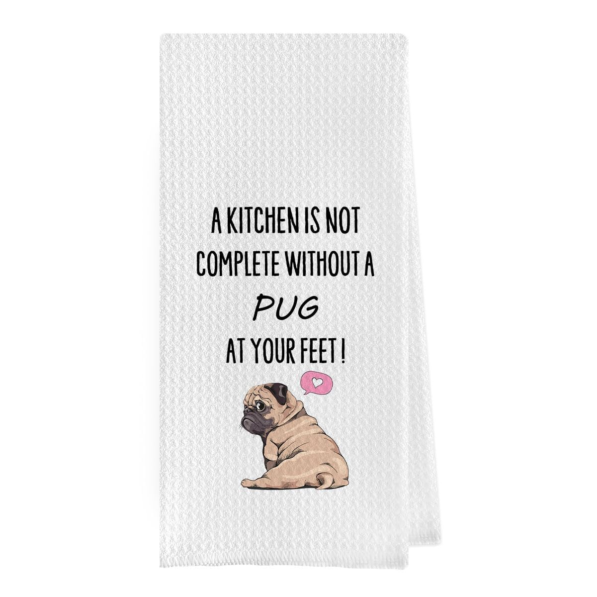 Geqtt funny pug dish towel in waffle weave; decorative kitchen accessory with quick-dry performance