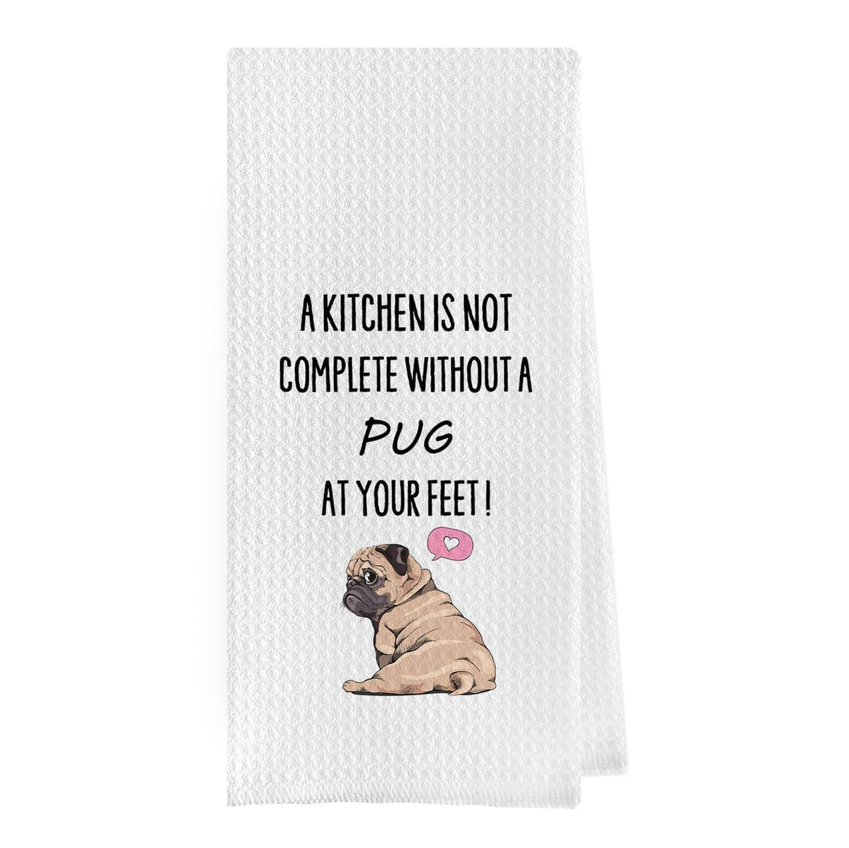 Geqtt funny pug dish towel in waffle weave; decorative kitchen accessory with quick-dry performance