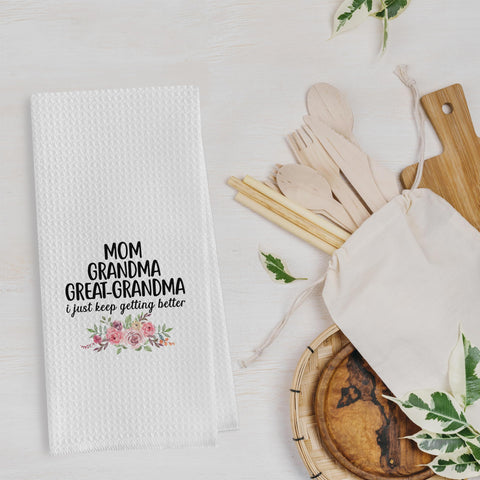 Geqtt Great Grandma towels in a gift-ready set for holidays or housewarmings