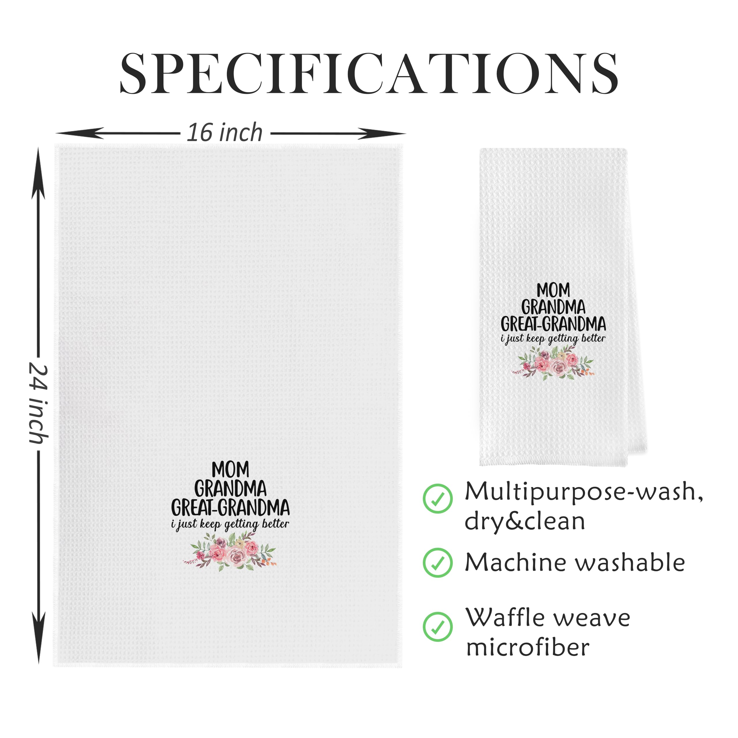 Geqtt Great Grandma towels hanging on rack for quick drying and storage