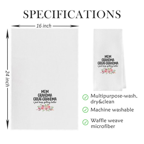Geqtt Great Grandma towels hanging on rack for quick drying and storage