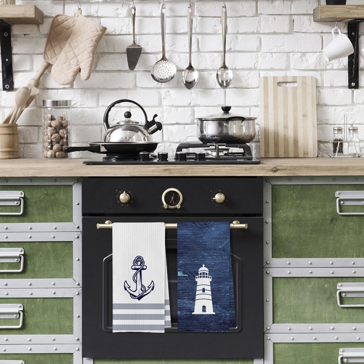 Geqtt navy blue towel displayed as coastal bathroom decor accent