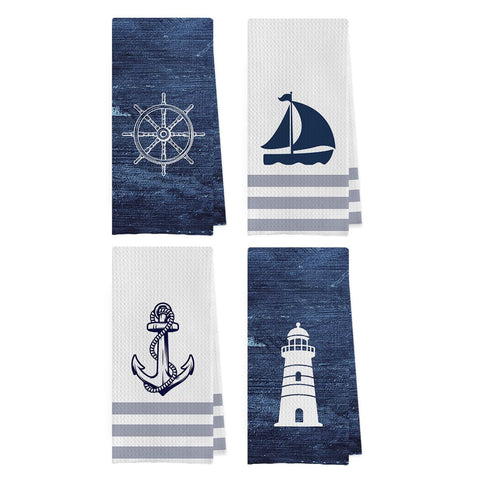 Geqtt nautical hand towel close-up of waffle weave for quick-dry use