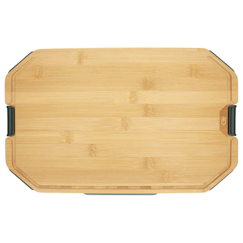 Gerber ComplEAT bamboo cutting board for natural cutting surface on trail