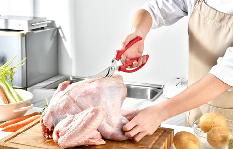 Gerior poultry shears spring-loaded action for reduced hand strain during extended chopping.