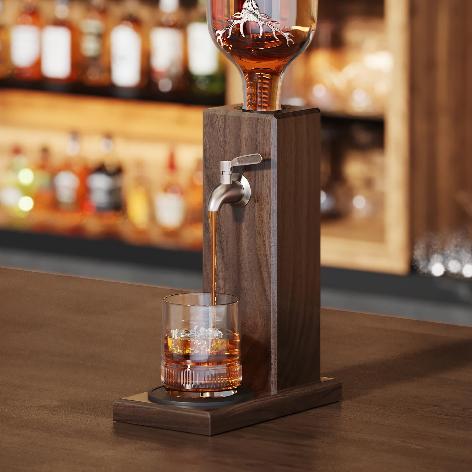 Gernshe ash wood dispenser securely fits standard bottle necks.