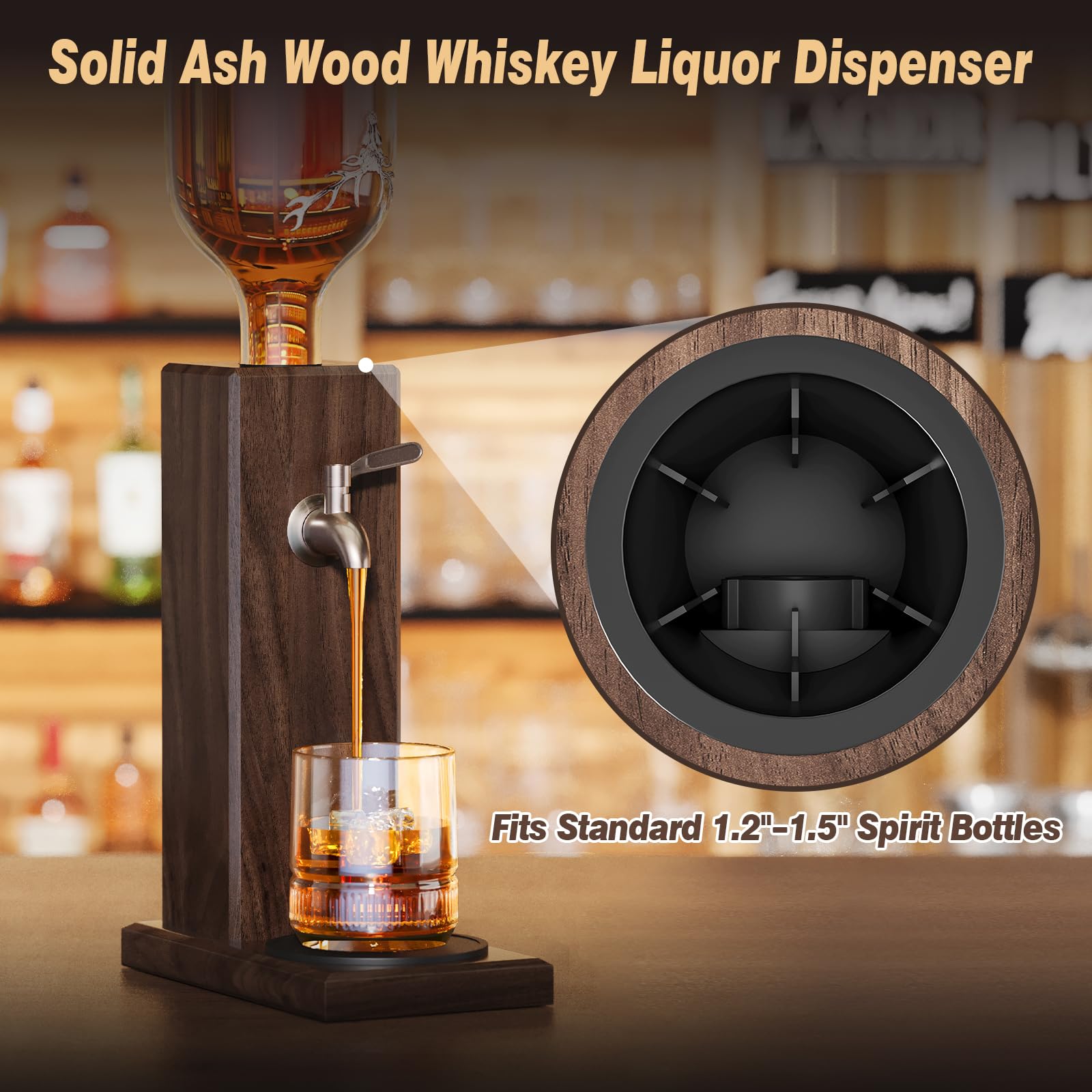 Gernshe ash wood dispenser with stainless valves for leak-proof pours.