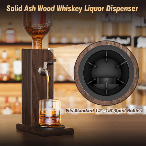 Gernshe ash wood dispenser with stainless valves for leak-proof pours.