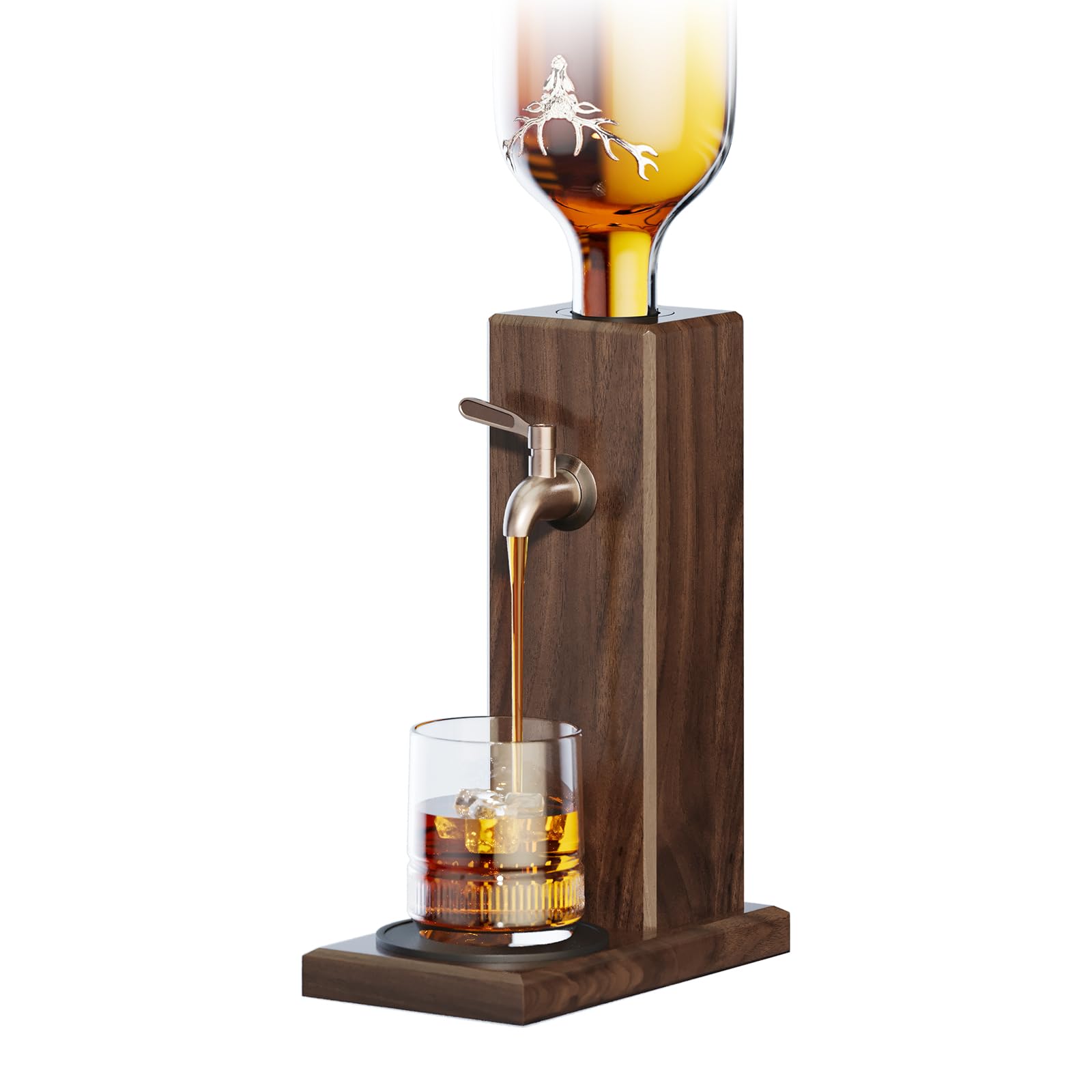 Gernshe ash wood whiskey dispenser in full setup for a refined home bar.