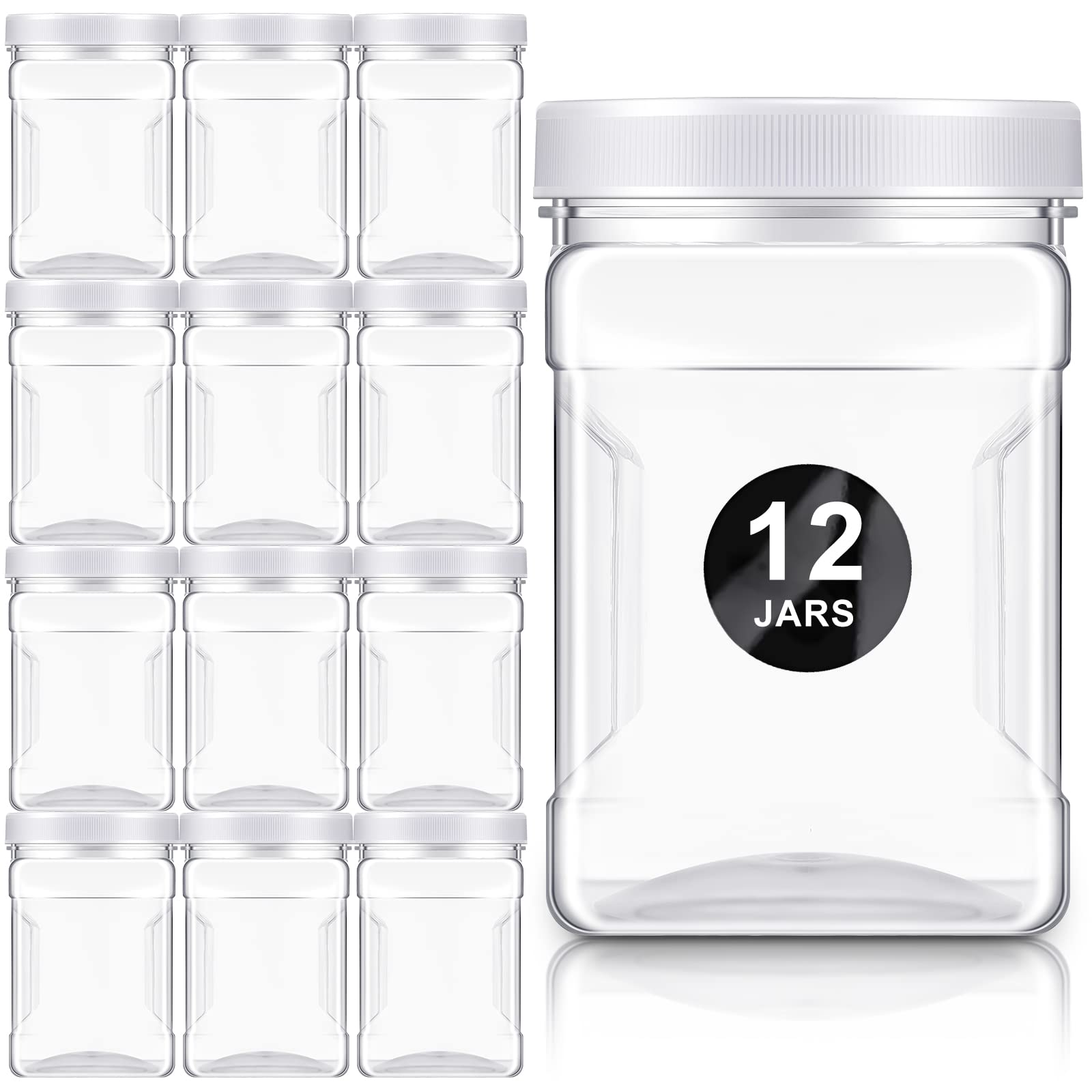 Gerrii 12-piece clear jars with wide-mouth lids for easy filling and dispensing.