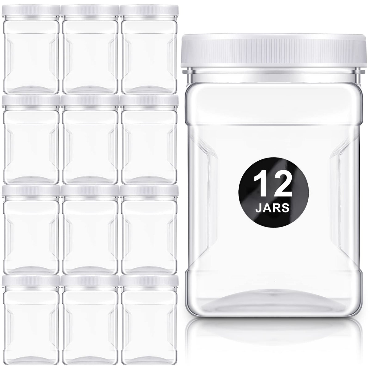 Gerrii 12-piece clear jars with wide-mouth lids for easy filling and dispensing.