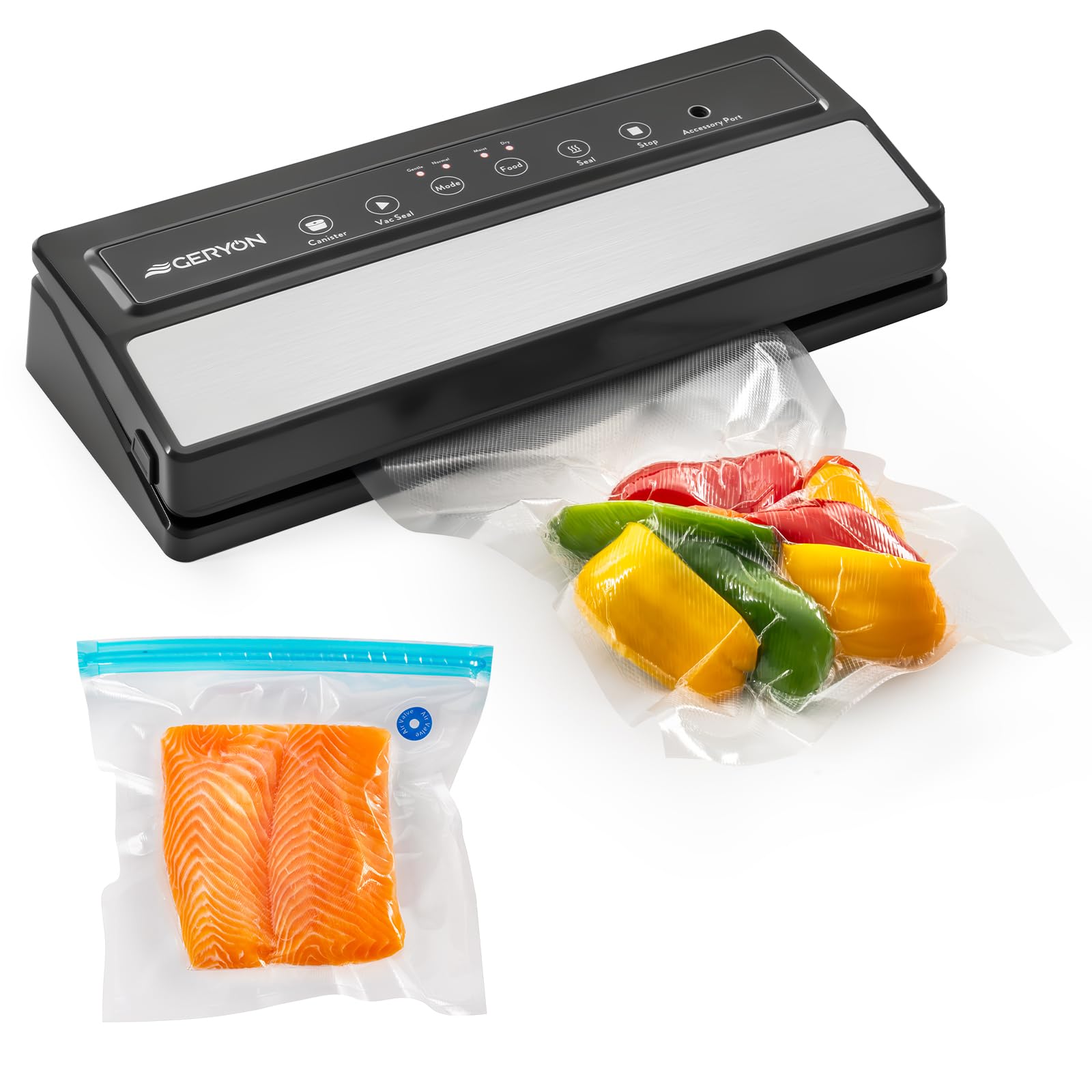 GERYON vacuum sealer with a compact LED panel for precise control during sealing.