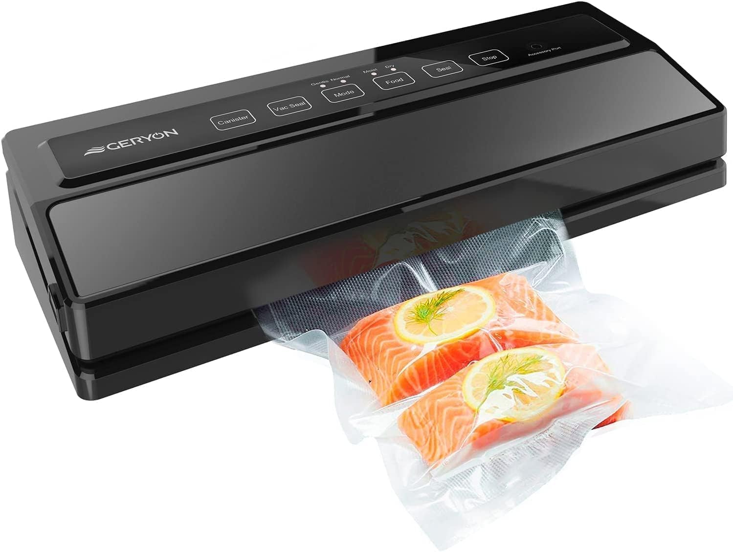 GERYON vacuum sealer front view, compact for space-saving kitchen storage.