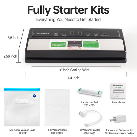 Image shows GERYON sealer in use sealing bags for leftovers and freshness.