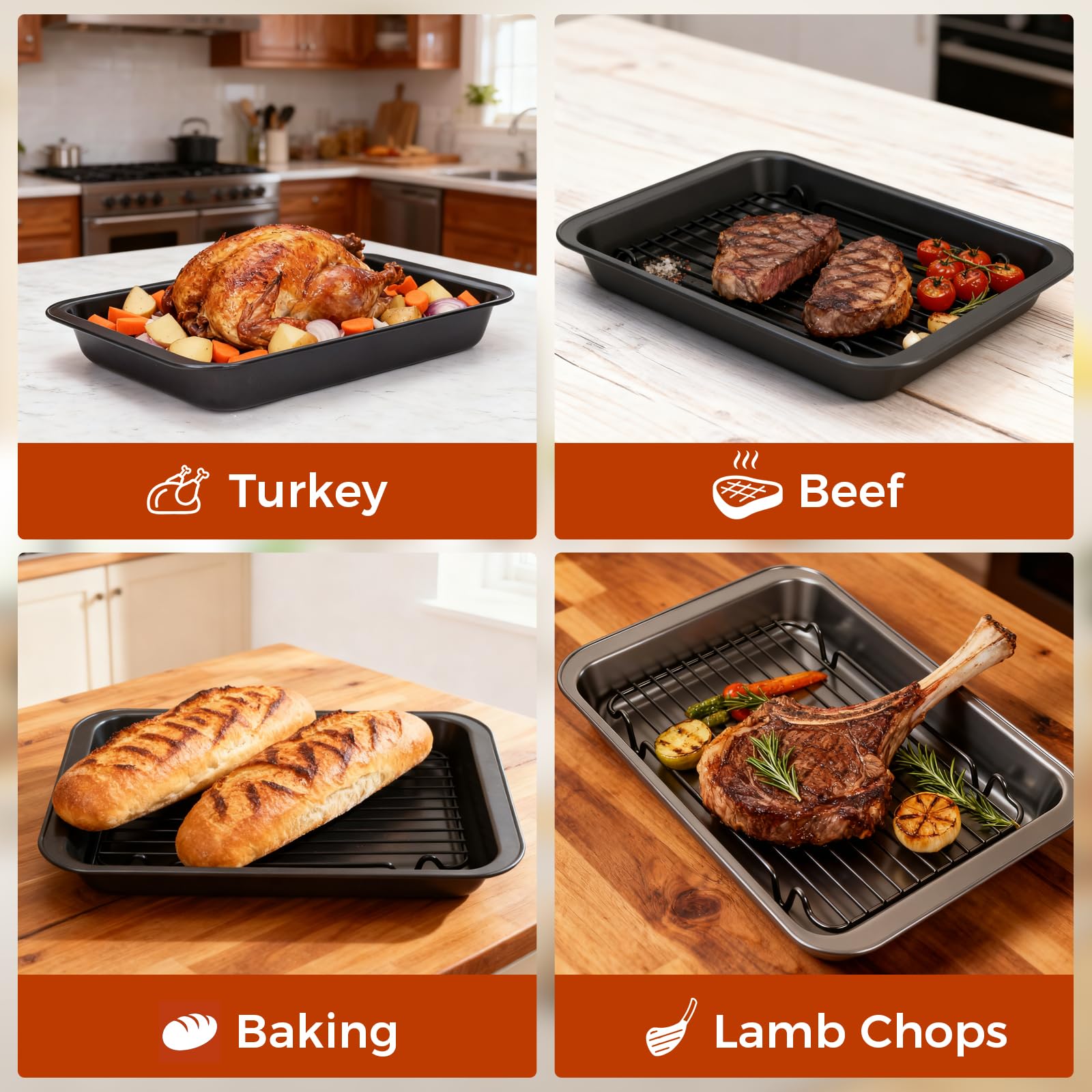 Gestone AB-side rack elevates to promote airflow around vegetables and meat.